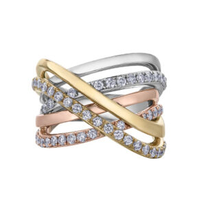 Tri Gold Diamond Twist Ring