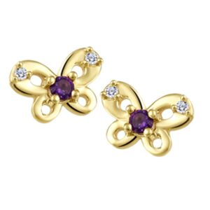 Birthstone and Diamond Butterfly Earring