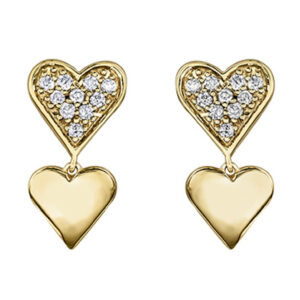 Double Heart Diamond Dangle Earrings