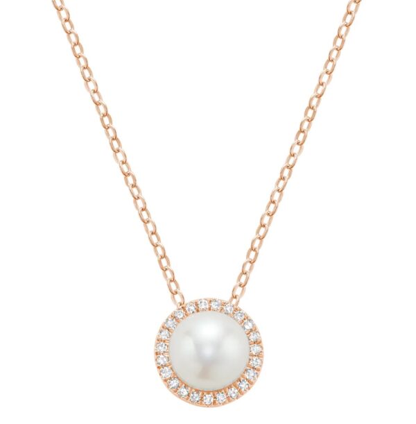 Freshwater Pearl & Diamond Necklace 10k Rose Gold
