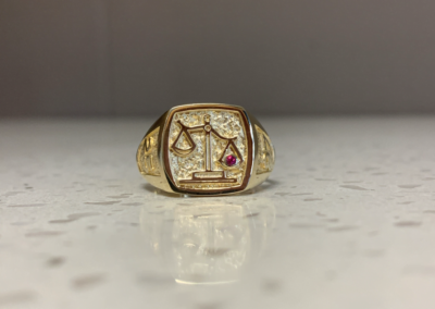 Bespoke custom yellow gold engraved signet ring by Leduc Goldsmiths