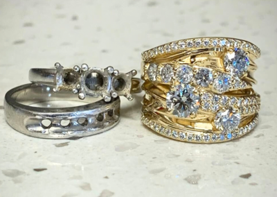 Handcrafted luxury stacked white gold eternity band & yellow gold ring, Leduc