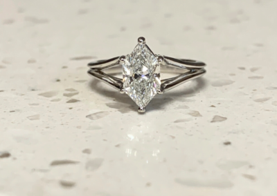 Fine custom white gold east-west marquise diamond solitaire ring, Leduc, AB
