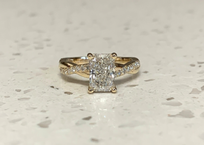 Bespoke white gold emerald-cut diamond solitaire engagement ring, Leduc, AB