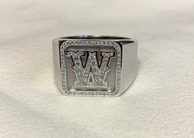 Custom white gold signet ring with engraved monogram, fine jewelry design Leduc