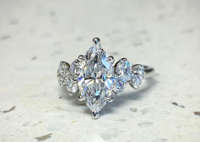 Luxury custom white gold marquise diamond engagement ring, Leduc Goldsmiths
