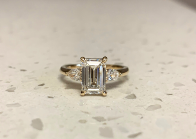 Fine custom yellow gold baguette diamond engagement ring, Leduc Goldsmiths