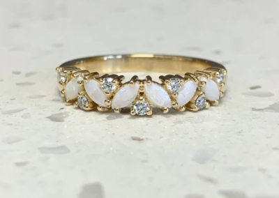 Handcrafted luxury yellow gold five-stone marquise diamond anniversary band, Leduc